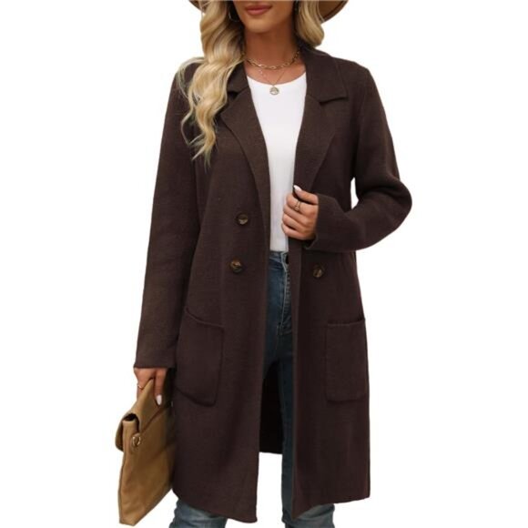 Long Cardigan Sweaters for Women Coffee - Picture 1 of 5